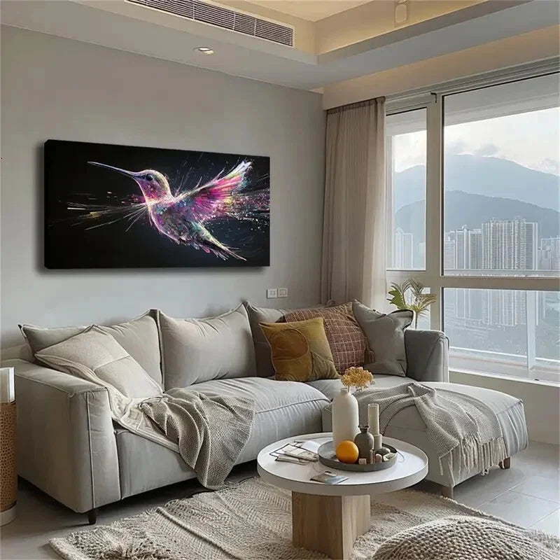 Colorful Feathered Bird in Mid Wall Art Canvas Office Home Room Framed 120x60cm