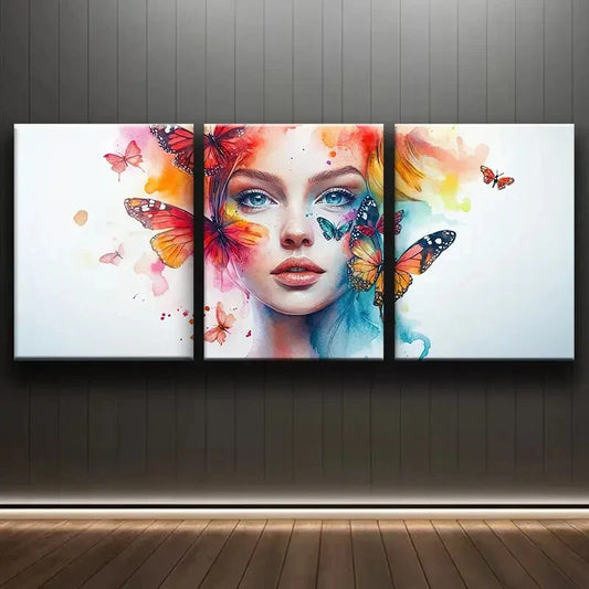 3pcs Butterfly Maiden Beauty Colorful Perfect Wall Art Set Canvas Framed 40x60cm - High Quality Print 100% Australian Made Wall Canvas Ready to Hang