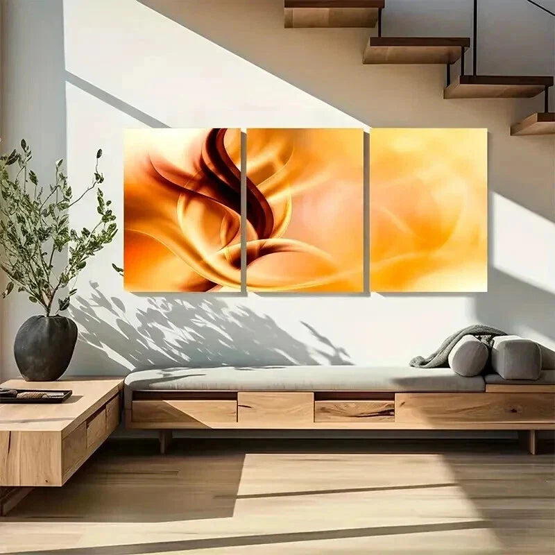 3pcs Entangled Abstract Golden Waves Wall Art Set Canvas Framed 40x60cm - High Quality Print 100% Australian Made Wall Canvas Ready to Hang