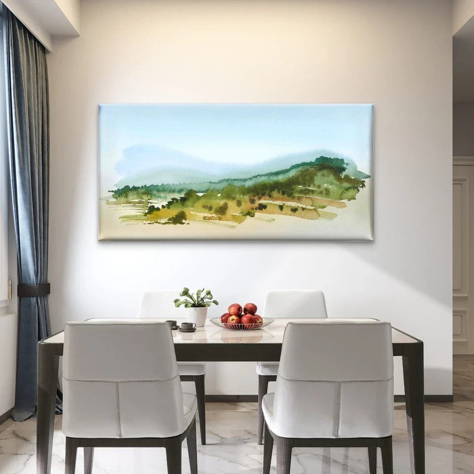 Tuscany Watercolor Painting Wall Art Canvas Office Home Room Framed 80x45cm