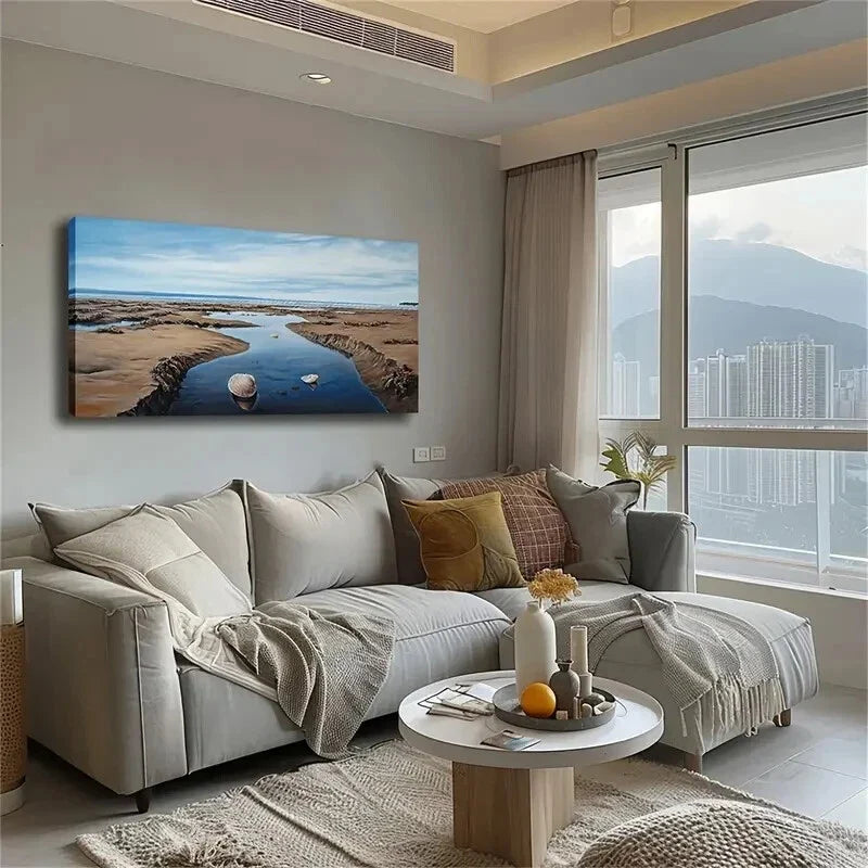 Scandinavian Style Beach Scene Wall Art Canvas Office Home Room Framed 120x60cm