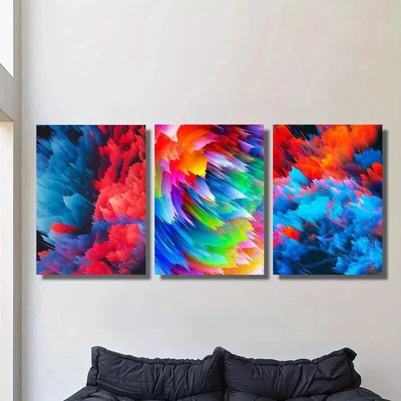 3pcs Colorful Smoke Explosion Decoration Wall Art Set Canvas Framed 40x60cm - High Quality Print 100% Australian Made Wall Canvas Ready to Hang