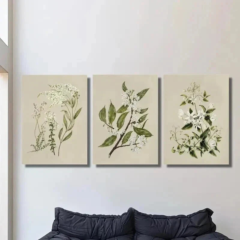 3pcs Vintage Floral Botanical Clematis Wall Art Set Canvas Framed 40x60cm - High Quality Print 100% Australian Made Wall Canvas Ready to Hang