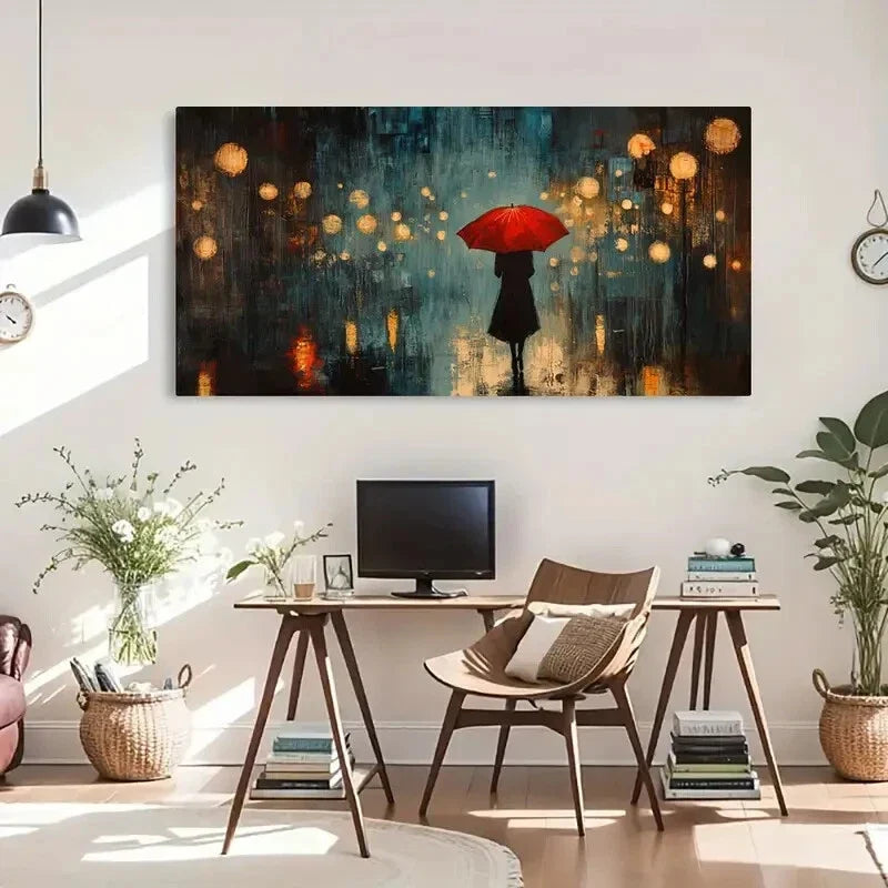 Darkness Red Umbrella Blur Wall Art Canvas Office Home Room Framed 80x45cm