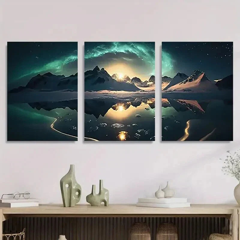 3pcs Northern Lights Mountain Landscape Metal Print Ready to Hang Art