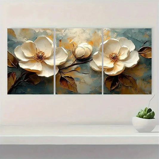 3pcs Floral White Beautiful Theme Metal Print Ready to Hang Art