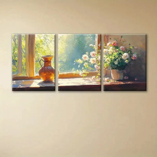 3pcs Mysterious Window Vase Metal Print Ready to Hang Art