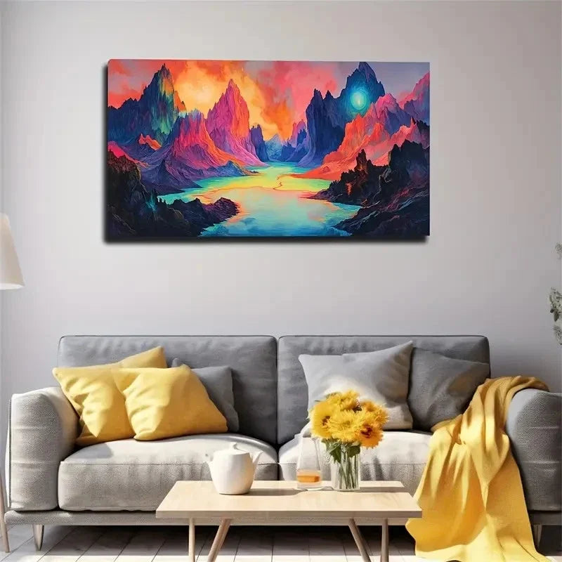 Magic Mountain Dream River Wall Art Canvas Office Home Room Framed 120x60cm