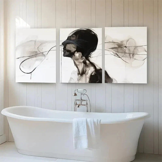 3pcs Abstract Black and White Human Form Perfect Wall Art Set Canvas Framed 40x60cm - High Quality Print 100% Australian Made Wall Canvas Ready to Hang