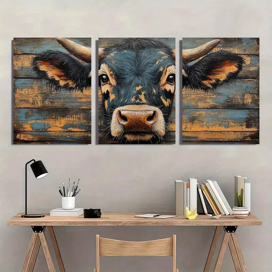 3pcs Rustic Cow Animal Farmhouse Metal Print Ready to Hang Art