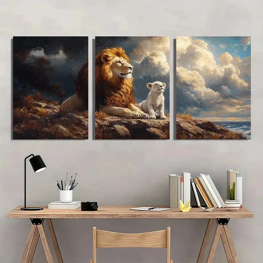 3pcs Lamb and The Lion White Clouds Metal Print Ready to Hang Art
