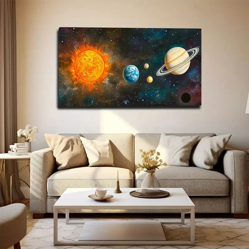 Sun System Black Hole Wall Art Canvas Office Home Room Framed 80x45cm