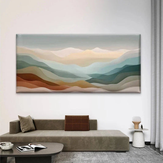 Soft Waves Abstract Landscape Wall Art Canvas Office Home Room Framed 80x45cmc