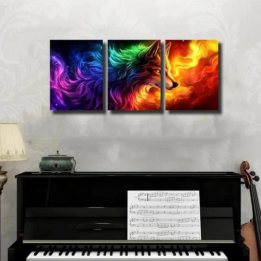 3pcs Glowing Vivid Fantasy Wolf Mural Wall Art Set Canvas Framed 40x60cm - High Quality Print 100% Australian Made Wall Canvas Ready to Hang