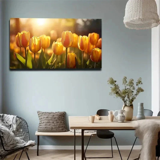 Vibrant Sunset Yellow Wall Art Canvas Office Home Room Framed 80x45cm