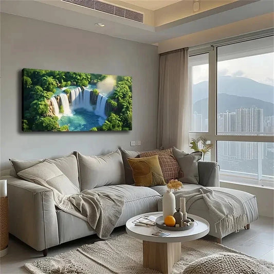 Picturesque Waterfall Surround Wall Art Canvas Office Home Room Framed 120x60cm