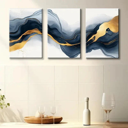 3pcs Abstract Dark Golden & Black Perfect Wall Art Set Canvas Framed 40x60cm - High Quality Print 100% Australian Made Wall Canvas Ready to Hang