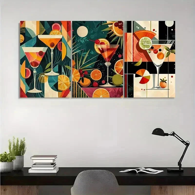 3pcs Vibrant Martini & Citrus Fruit Prints Wall Art Set Canvas Framed 40x60cm - High Quality Print 100% Australian Made Wall Canvas Ready to Hang