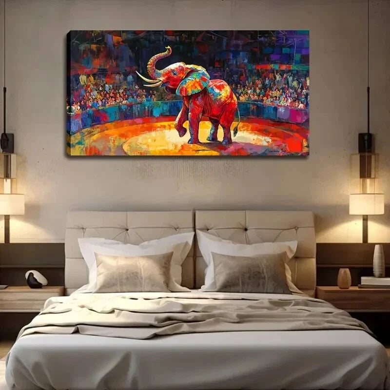 Colorful Elephant Circus Ring Wall Art Canvas Office Home Room Framed 120x60cm