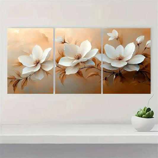 3pcs White Flower Paintings Bring Peace Purity Metal Print Ready to Hang Art
