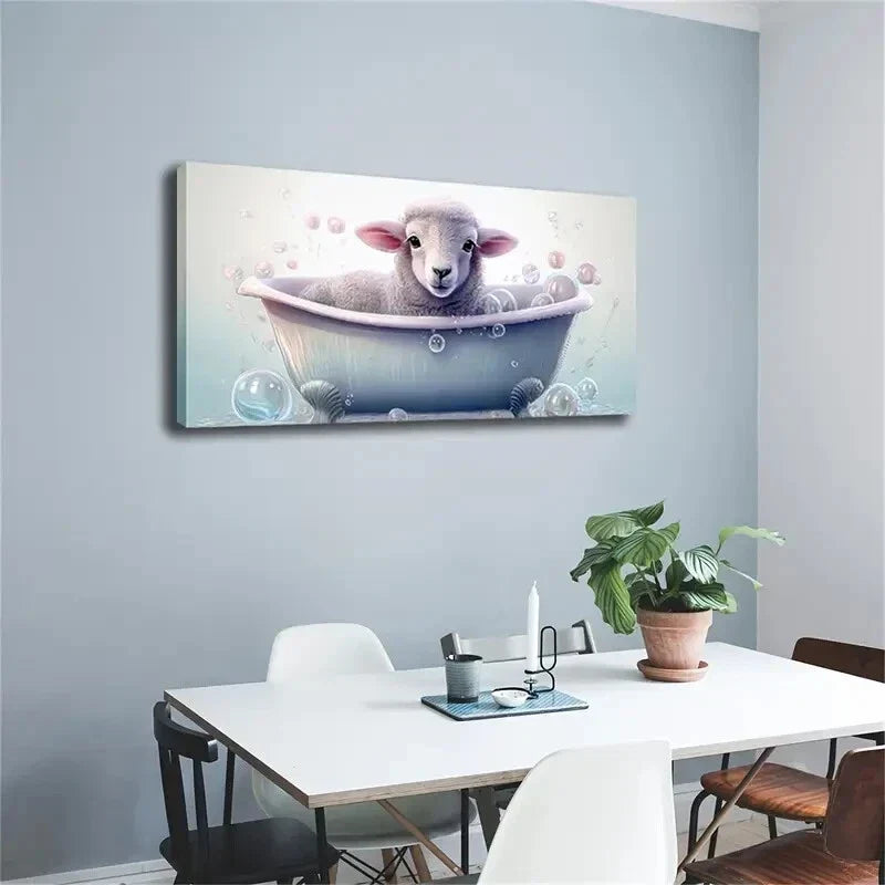Small Sheep Lying The Bathtub Wall Art Canvas Office Home Room Framed 80x45cm