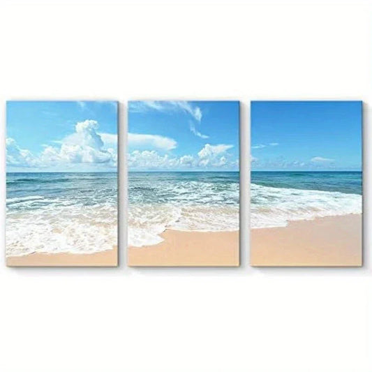 3pcs Sea Wave Nautical Shore Nature Ocean Metal Print Ready to Hang Art