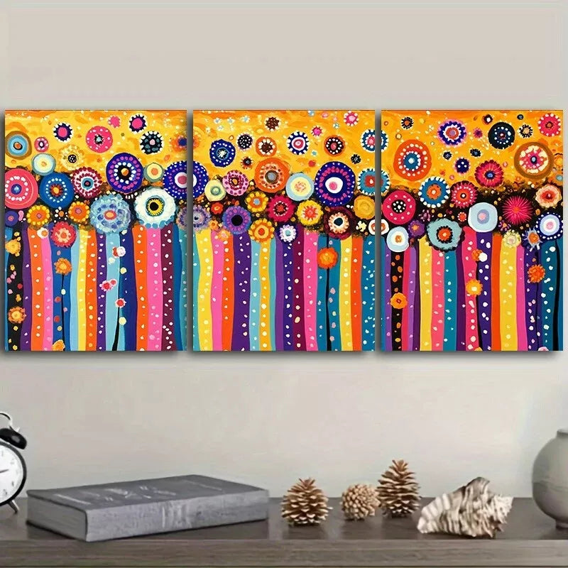3pcs Floral Field Abstract In Yellow Background Wall Art Set Canvas Framed 40x60cm - High Quality Print 100% Australian Made Wall Canvas Ready to Hang