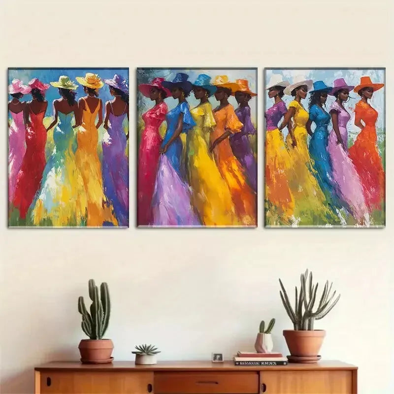 3pcs Colorful Elegant Women Triptych Wall Art Set Canvas Framed 40x60cm - High Quality Print 100% Australian Made Wall Canvas Ready to Hang