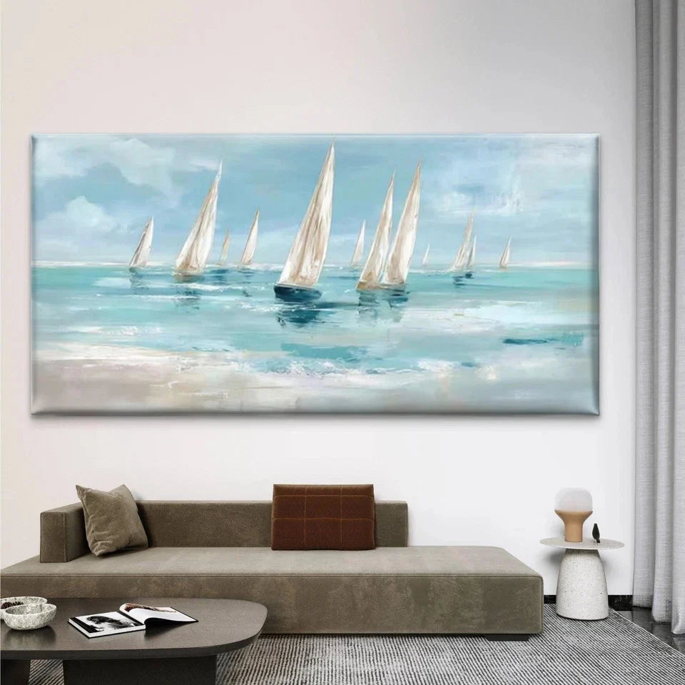 Nautical Sailing Boats on Sea Wall Art Canvas Office Home Room Framed 120x60cm