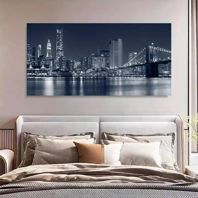 New York Suspension Bridge Wall Art Canvas Office Home Room Framed 80x45cm