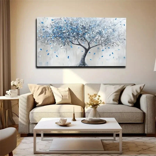 Blue And White Trees Suitable Wall Art Canvas Office Home Room Framed 80x45cm