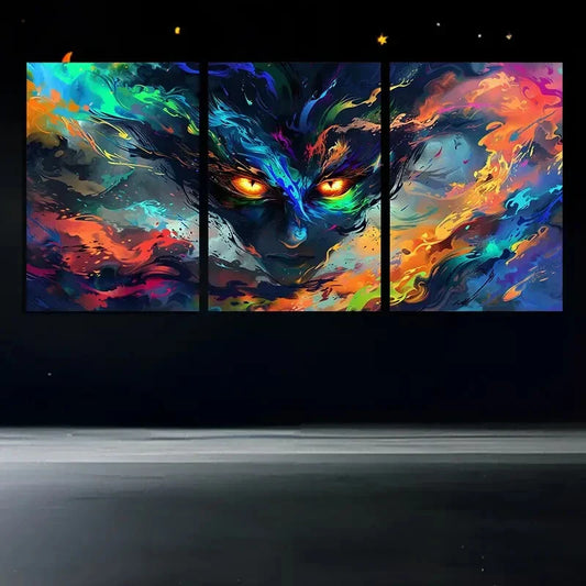 3pcs Colourful Abstract Demon Face Metal Print Ready to Hang Art