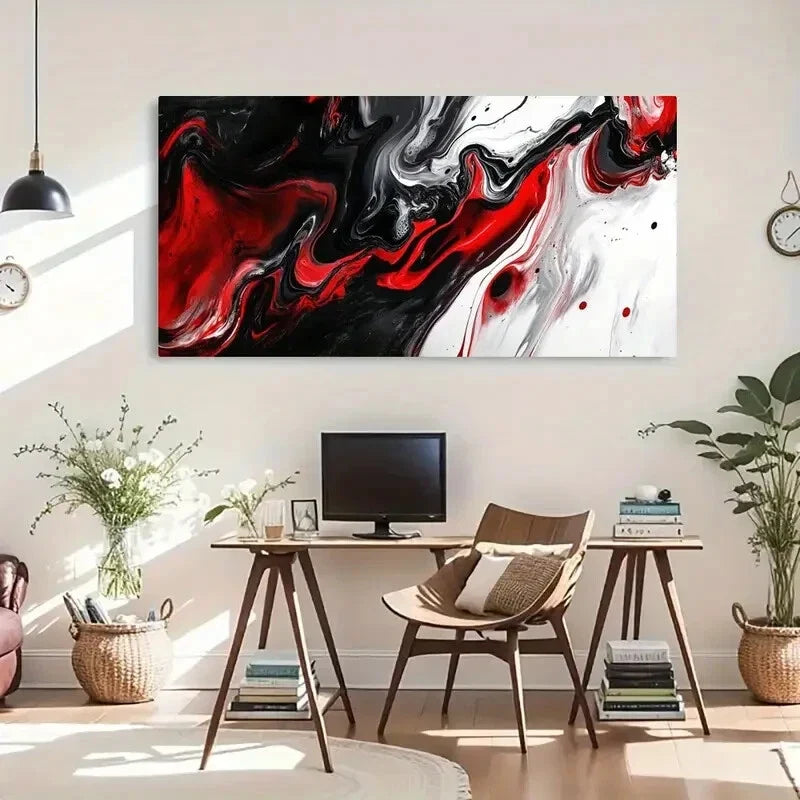High Contrast Dynamic Flow Deco Wall Art Canvas Office Home Room Framed 120x60cm