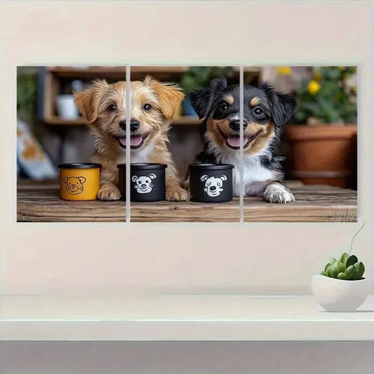 3pcs Adorable Puppy Playful Dog Design Metal Print Ready to Hang Art