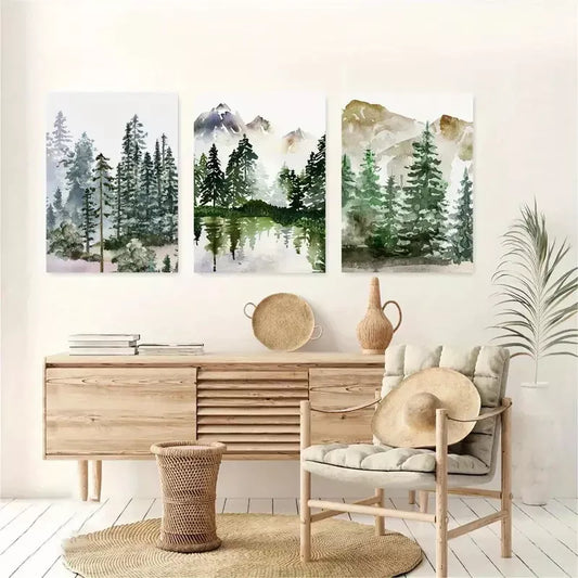 3pcs Mountain Forest Scenery Tranquil River Wall Art Set Canvas Framed 40x60cm - High Quality Print 100% Australian Made Wall Canvas Ready to Hang