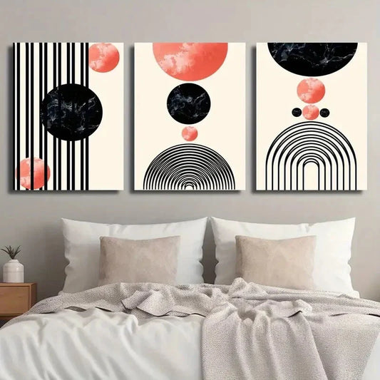 3pcs Geometric Rainbow Mid Century Modern Metal Print Ready to Hang Art