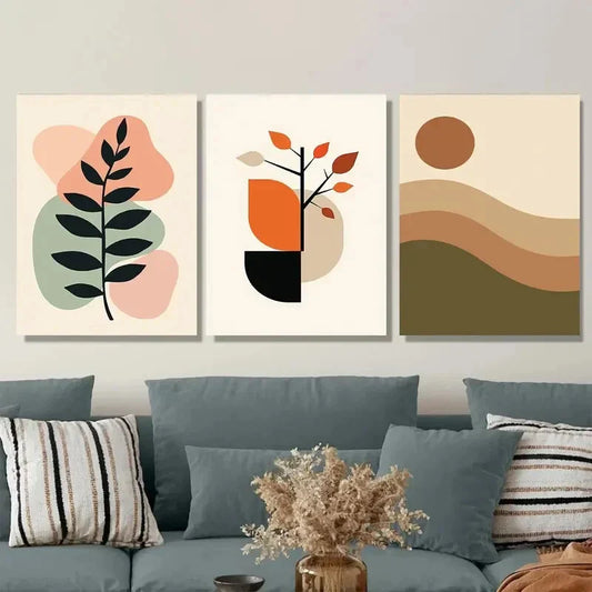 3pcs Modern Abstract Minimalist Botanical Black Metal Print Ready to Hang Art