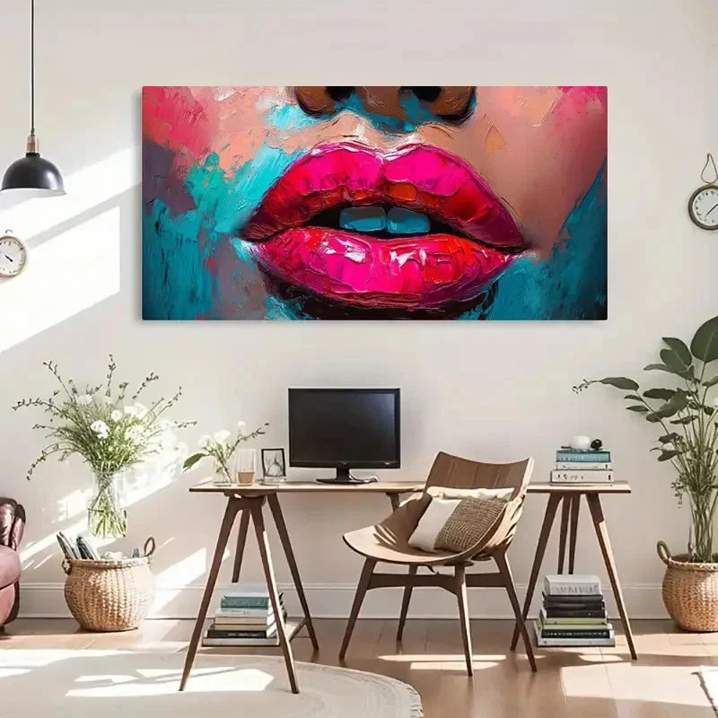 Abstract Lips Colorful Modern Wall Art Canvas Office Home Room Framed 120x60cm
