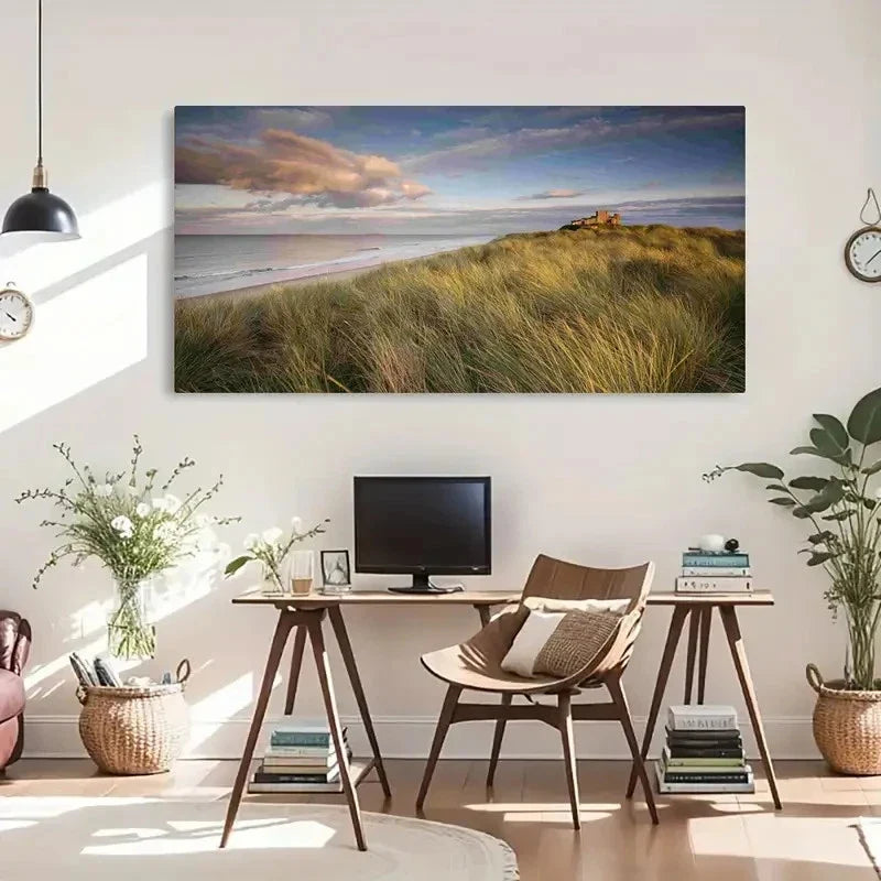 Bam burgh Castle Northumberland Wall Art Canvas Office Home Room Framed 120x60cm