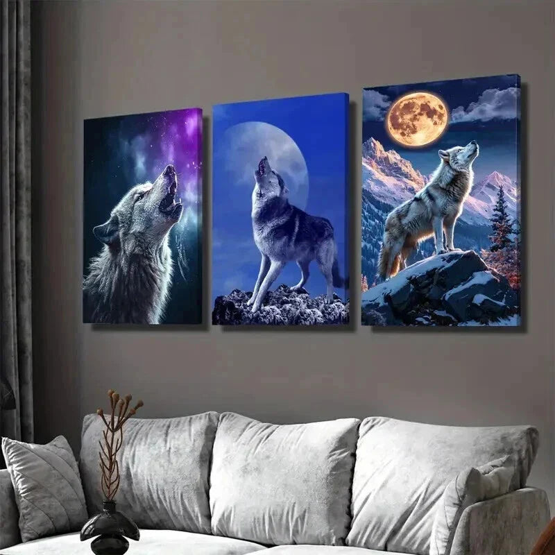 3pcs Wolf Howling Triptych Stunning Nature Wall Art Set Canvas Framed 40x60cm - High Quality Print 100% Australian Made Wall Canvas Ready to Hang