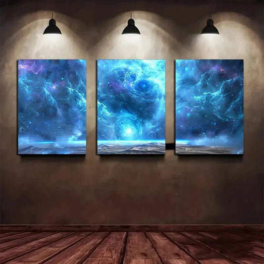 3pcs Starry Sky Colourful Clouds Metal Print Ready to Hang Art