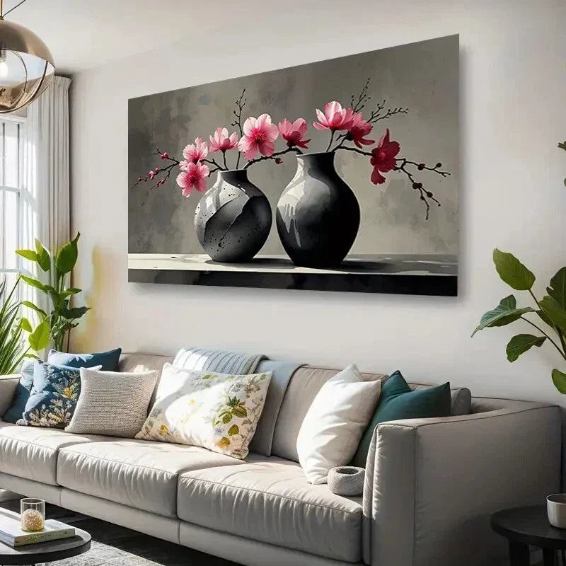 Retro Black-Gray Peach Blossom Wall Art Canvas Office Home Room Framed 120x60cm