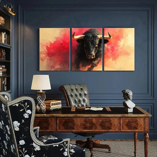 3pcs Artistic Bull Painting Abstract Design Metal Print Ready to Hang Art