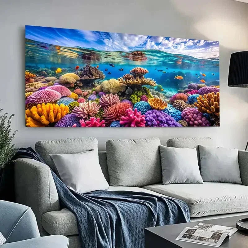 Vibrant Underwater Coral Reef Wall Art Canvas Office Home Room Framed 80x45cm