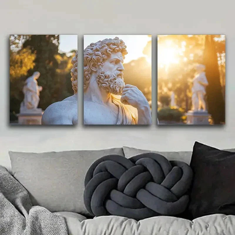 3pcs Marble Statue of Zeus Perfect Greek Décor Wall Art Set Canvas Framed 40x60cm - High Quality Print 100% Australian Made Wall Canvas Ready to Hang