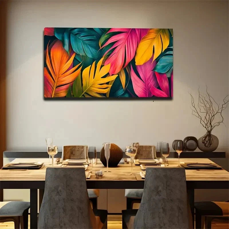 Colorful Glossy Tropical Leaves Wall Art Canvas Office Home Room Framed 120x60cm