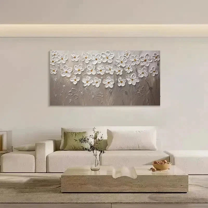 White Blooming Flowers Deco Wall Art Canvas Office Home Room Framed 80x45cm