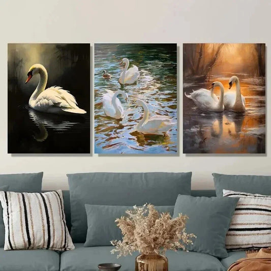 3pcs Swan Lake Painting Classic Style Wall Art Set Canvas Framed 40x60cm - High Quality Print 100% Australian Made Wall Canvas Ready to Hang