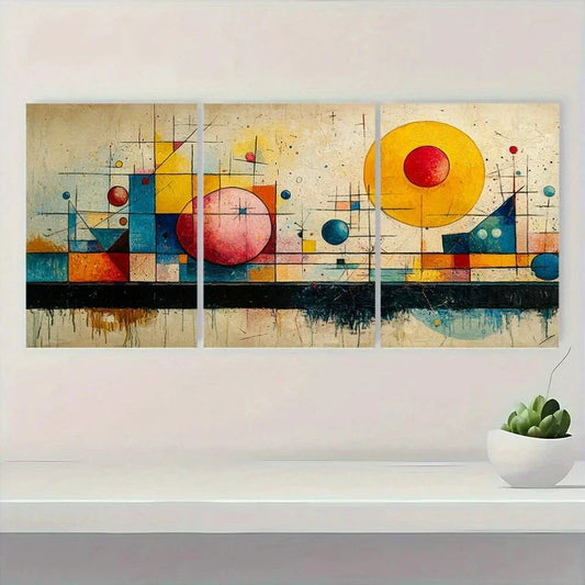 3pcs Abstract Vibrant Colors Elegant Metal Print Ready to Hang Art