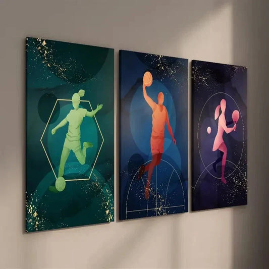 3pcs Soccer Tennis and Basket Line Wall Art Set Canvas Framed 40x60cm - High Quality Print 100% Australian Made Wall Canvas Ready to Hang